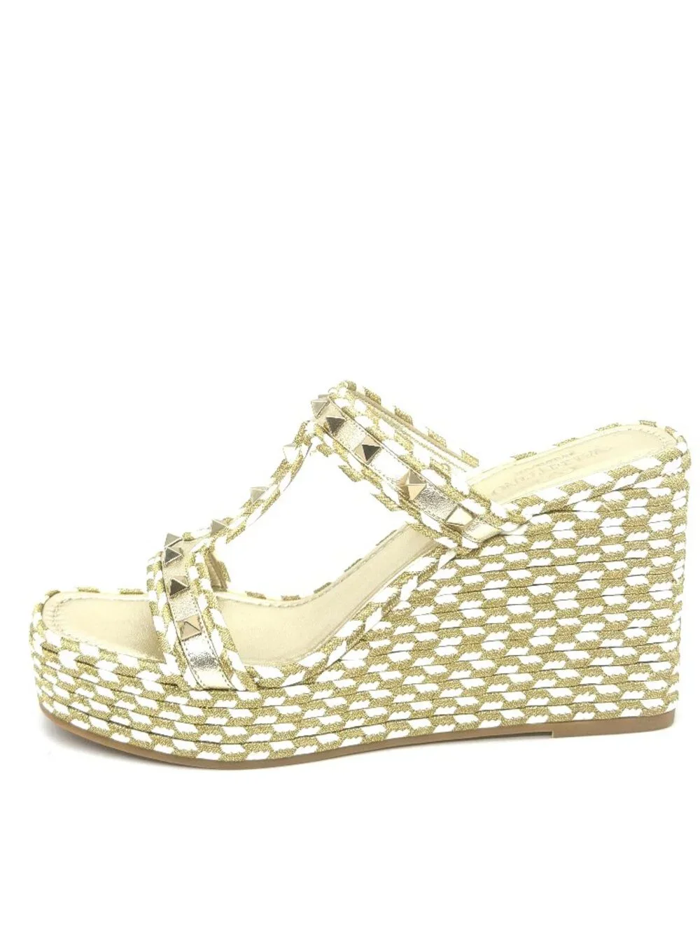Valentino Rockstud Torchon Rope Wedge Heel Braided Espadrille Slide Sandals